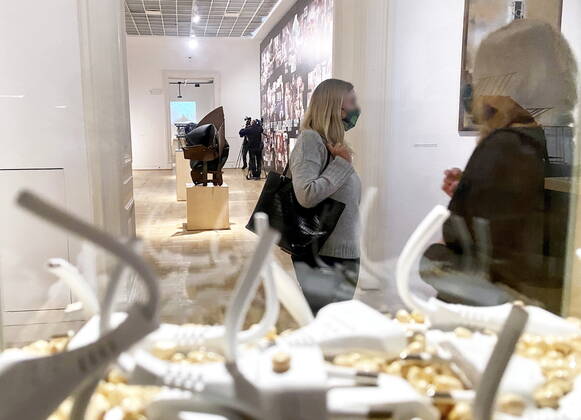 Museums and art galleries are open again to the public Museums and art galleries are open again to the public while maintaining the sanitary regime on February 02, 2021 in as the restrictions caused by Covid-19 loosen. Visitors in Zacheta Gallery in Warsaw EN_01462911_0014 