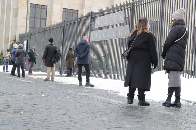 Museums and art galleries are open again to the public Museums and art galleries are open again to the public while maintaining the sanitary regime on February 02, 2021 in as the restrictions caused by Covid-19 loosen. Visitors in the National Museum in Warsaw EN_01463024_0004 