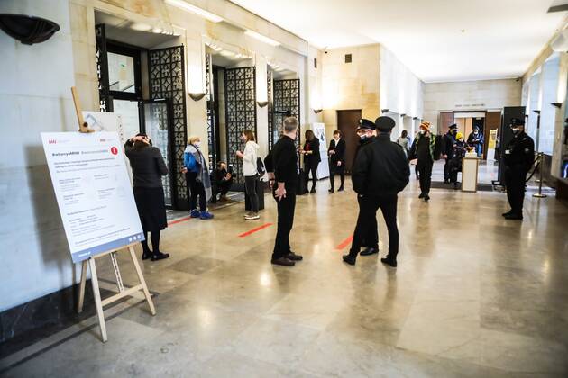 Museums and art galleries are open again to the public Museums and art galleries are open again to the public while maintaining the sanitary regime on February 02, 2021 in as the restrictions caused by Covid-19 loosen. Visitors in the National Museum in Warsaw EN_01463035_0010 