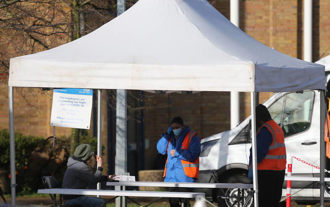 February 2, 2021, London, England, United Kingdom: A mobile covid test site In Tottenham. The north London neighbourhood is among the seven areas in the country the UK government started Ã¢â‚¬oesurge testingÃ¢â‚¬Â to find and isolate covid-19 cases caused by South African variant of the coronavirus. London United Kingdom - ZUMAs262 20210202_zip_s262_011 Copyright: xTayfunxSalcix