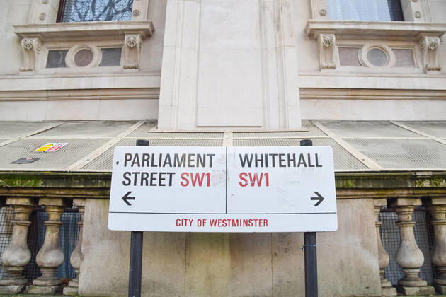 February 2, 2021, London, United Kingdom: General view of the Whitehall and Parliament Street sign in Westminster..The coronavirus lockdown remains in place across the UK as the nation continues to struggle with the pandemic. London United Kingdom - ZUMAs197 20210202_zab_s197_022 Copyright: xVukxValcicx