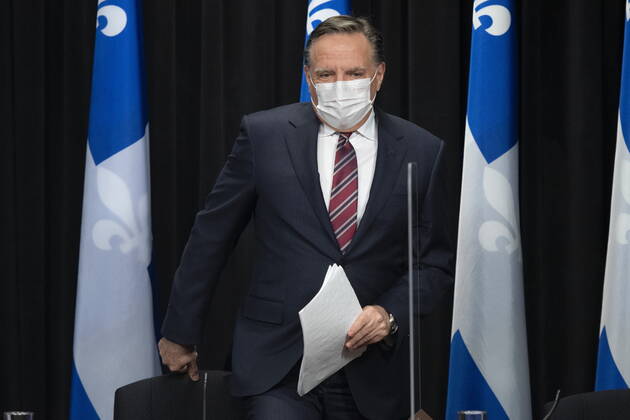 February 2, 2021, Quebec, PQ, Canada: Quebec Premier Francois Legault arrives at a news conference on the COVID-19 pandemic, Tuesday, February 2, 2021 at the legislature in Quebec City. Quebec Canada  - ZUMAc35_ 20210202_zaf_c35_049 Copyright: xJacquesxBoissinotx