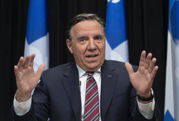 February 2, 2021, Quebec, PQ, Canada: Quebec Premier Francois Legault outlines new measures during a news conference on the COVID-19 pandemic, Tuesday, February 2, 2021 at the legislature in Quebec City. Quebec Canada  - ZUMAc35_ 20210202_zaf_c35_051 Copyright: xJacquesxBoissinotx