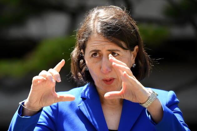 GLADYS BEREJIKLIAN COVID19 PRESSER, NSW Premier Gladys Berejiklian is seen during a press conference in Sydney, Wednesday, February 3, 2021. Premier Gladys Berejiklian has foreshadowed a further easing of venue capacity restrictions next week after the state recorded its 17th consecutive day of zero community transmitted COVID-19 cases. ( NO ARCHIVING, EDITORIAL USE ONLY, NO USE IN BOOKS WITHOUT CONSENT SYDNEY NSW AUSTRALIA  Copyright: xBIANCAxDExMARCHIx 20210203001517910954
