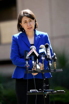 GLADYS BEREJIKLIAN COVID19 PRESSER, NSW Premier Gladys Berejiklian addresses the media during a press conference in Sydney, Wednesday, February 3, 2021. Premier Gladys Berejiklian has foreshadowed a further easing of venue capacity restrictions next week after the state recorded its 17th consecutive day of zero community transmitted COVID-19 cases. ( NO ARCHIVING, EDITORIAL USE ONLY, NO USE IN BOOKS WITHOUT CONSENT SYDNEY NSW AUSTRALIA  Copyright: xBIANCAxDExMARCHIx 20210203001517912144