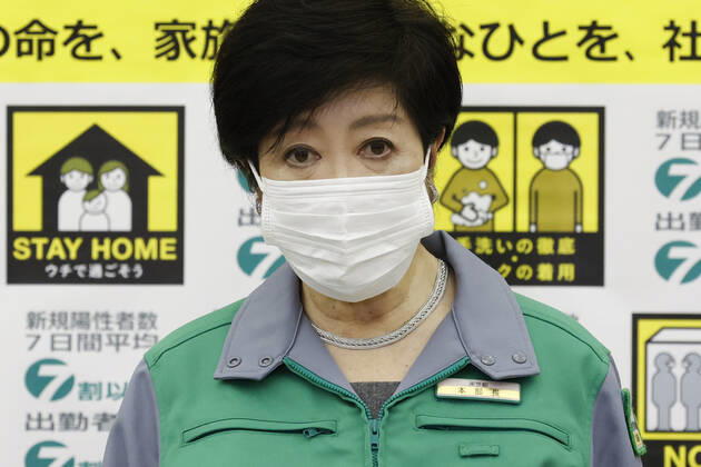 February 4, 2021, Tokyo, Japan: Tokyo Governor Yuriko Koike speaks to the media after attending a Tokyo COVID-19 meeting at the Tokyo Metropolitan Government building. Tokyo Metropolitan Government reported 734 new coronavirus cases on February 4, higher from 676 a day earlier. Tokyo Japan - ZUMAm191 20210204_zap_m191_011 Copyright: xRodrigoxReyesxMarinx
