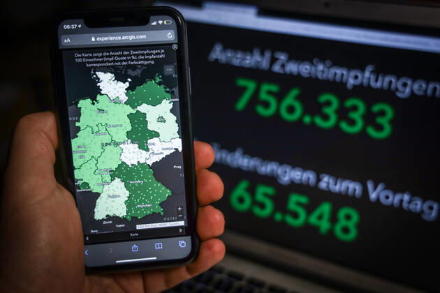 Coronavirus in Deutschland - COVID-19 Impfungen -Dashboard 04.02.2021: Esri Deutschland GmbH auf Basis des Digitalen Impfquotenmonitoring zur COVID-19-Impfung des RKI - Anzahl Erstimpfungen: 2.091.689 Veränderungen zum Vortag: 44.531 Anzahl Zweitimpfungen: 756.333 Veränderungen zum Vortag: 65.548 Datenstand vom 04.02.2021.