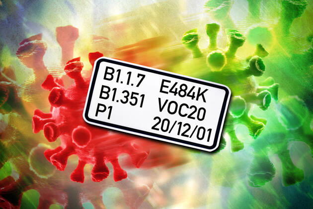 FOTOMONTAGE, Mutierender Coronavirus, Symbolfoto Virus-Mutation