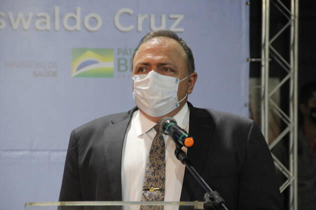 Brazilian Minister of Health at Fiocruz. February 5, 2021, Rio de Janeiro, Brazil: Brazilian Minister of Health, Eduardo Pazuello, is at the headquarters of Fiocruz, in Rio de Janeiro, for the launching of the bidding notice for the construction of Industrial Biotechnology in Health Complex (CIBS) of the Institute of Technology in Immunobiological of the Foundation (Bio-Manguinhos Fiocruz). The enterprise, which will be the largest center for the manufacture of biological products in Latin America and one of the most modern in the world, will be built in Santa Cruz, Rio de Janeiro. With the new complex, Bio-Manguinhos Fiocruz will have the capacity to increase in four times the production of vaccines and biopharmaceuticals. Brazilian M  Copyright: xFaustoxMaiax