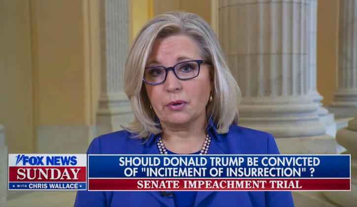 News Bilder des Tages February 07, 2021, Washington, District of Columbia, USA - Representative LIZ CHENEY (RY-WY) speaks with Chris Wallace on after a tumultuous few days for the House Republican Conference Chair. On February 3, the House Reoublicans voted to allow her to keep her leadership position despite her vote to impeach President Trump. And on February 6, the Wyoming Republican Party voted to formally censure her after briefly discussing the same matter. Washington USA - ZUMAce6_ 20210207_zaf_ce6_006 Copyright: xFoxxNewsxSundayx