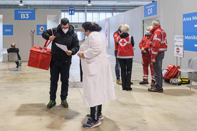 Padua - The pavilion for vaccinations against Covid19 using the Pfizer-BioNTech vaccine was set up at the Padova Fiere facility in via Rismondo. The vaccination campaign for healthcare personnel in the private sector starts today Editorial Usage Only  Copyright: xRobertoxSilvinox xIPAx