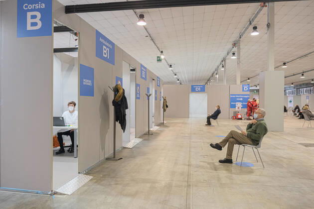 Padua - The pavilion for vaccinations against Covid19 using the Pfizer-BioNTech vaccine was set up at the Padova Fiere facility in via Rismondo. The vaccination campaign for healthcare personnel in the private sector starts today Editorial Usage Only  Copyright: xRobertoxSilvinox xIPAx
