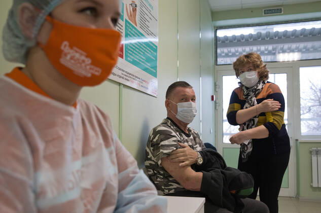 SEVASTOPOL, RUSSIA - FEBRUARY 8, 2021: Patients after vaccination with the Gam-COVID-Vak (Sputnik V) vaccine against COVID-19 at Dasha Sevastopolskaya Hospital No 5. Starting February 8, Sevastopol starts a mass COVID-19 vaccination campaign; earlier, the vaccine was available to medical workers and teachers only. Sergei Malgavko TASS  TS0F642F