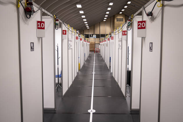 Region Hovedstaden aabner nyt COVID-19 vaccinationscenter i Idraets & Fritidscenter Vejledalen i Ishoej, tirsdag den 9. februar 2021.. , Ishoej Denmark Copyright: RitzauxScanpix MadsxClausxRasmussenx cop103 spdk20210209-103950-L