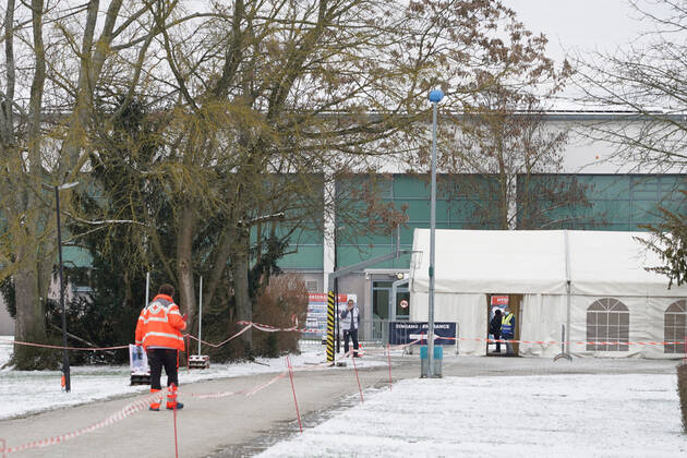 Eingang zum Impfzentrum - Gross-Gerau 09.02.2021: Start des Impfzentrums Groß-Gerau