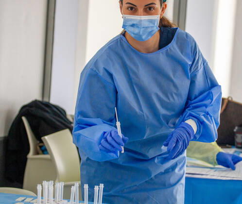 February 9, 2021, Nicosia, Cyprus: A medical worker wearing a personal protective equipment suit ( PPE) prepares swab samples at a Covid-19 testing center..The government of Cyprus is now providing free Covid-19 testing for all of it s residence. Nicosia Cyprus - ZUMAs197 20210209_zaa_s197_061 Copyright: xGeorgexChristophoroux