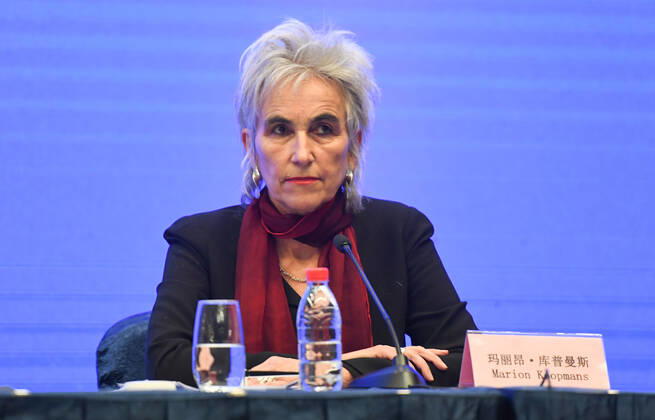 (210209) -- WUHAN, Feb. 9, 2021 -- Marion Koopmans, a member of the WHO-China joint study team, attends the WHO-China joint study press conference in Wuhan, central China s Hubei Province, Feb. 9, 2021. ) CHINA-WUHAN-WHO-COVID-19-JOINT STUDY-PRESS CONFERENCE (CN) ChengxMin 