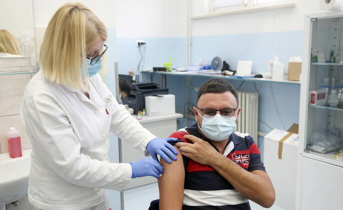 CROATIA COVID-19 VACCINE A medical worker administers a vaccination against the coronavirus disease (COVID-19) with the COVID-19 AstraZeneca vaccine at the Retirement home in Sibenik, Croatia on February 09, 2021. DuskoxJaramaz PIXSELL