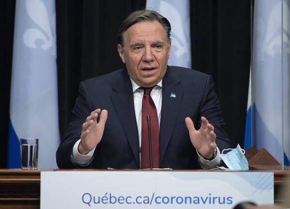 February 9, 2021, QUEBEC, PQ, Canada: Quebec Premier Francois Legault speaks during a news conference on the COVID-19 pandemic, Tuesday, February 9, 2021 at the legislature in Quebec City. QUEBEC Canada  - ZUMAc35_ 20210209_zaf_c35_019 Copyright: xJacquesxBoissinotx