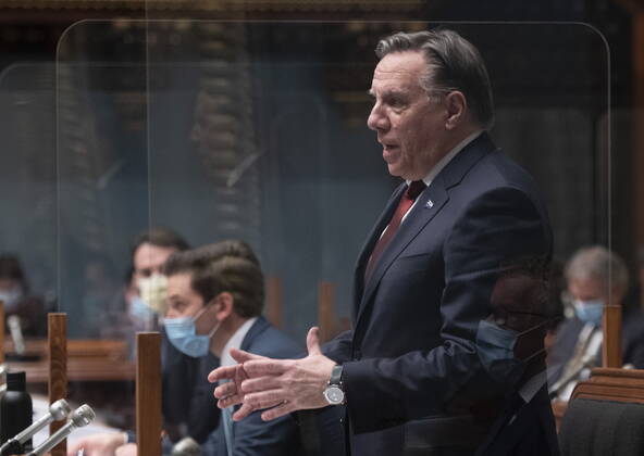 February 9, 2021, QUEBEC, PQ, Canada: Quebec Premier Francois Legault responds to the Opposition during question period, Tuesday, February 9, 2021 at the legislature in Quebec City. QUEBEC Canada  - ZUMAc35_ 20210209_zaf_c35_033 Copyright: xJacquesxBoissinotx