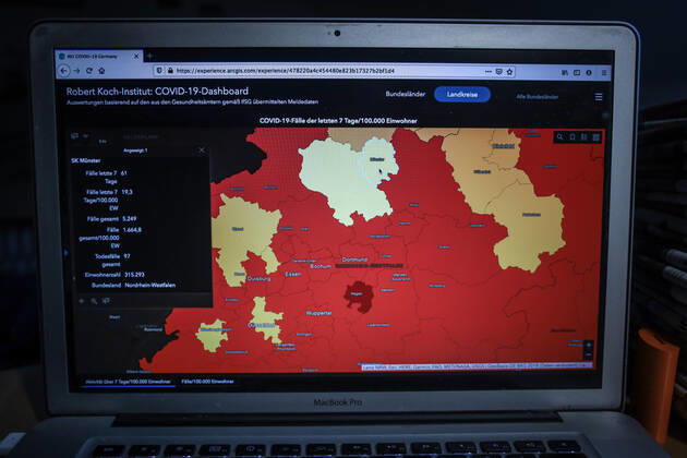 Coronavirus in Deutschland - Covid-19-Dashboard des Robert Koch-Institut DEU, Deutschland, Nordrhein-Westfalen, 11.02.2021: Die 7-Tage-Inzidenz (Fälle letzte 7 Tage 100.000 EW) für das gesamte Bundesland beträgt 62,7