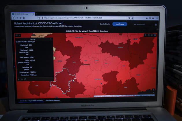 Coronavirus in Deutschland - Covid-19-Dashboard des Robert Koch-Institut DEU, Deutschland, Thüringen, 11.02.2021: Die 7-Tage-Inzidenz (Fälle letzte 7 Tage 100.000 EW) für das gesamte Bundesland beträgt 105,6