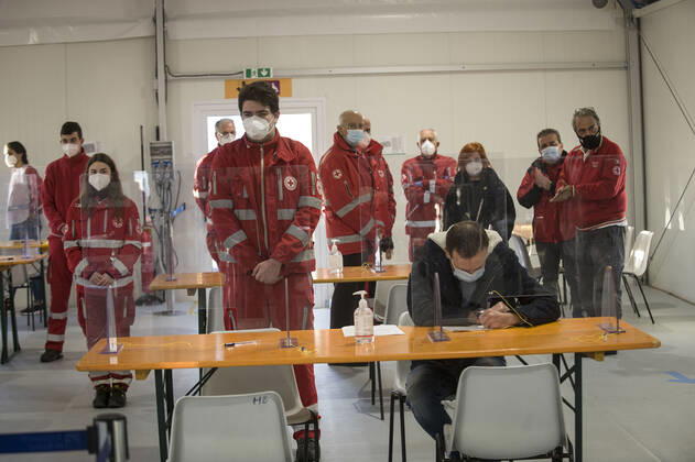 Inauguration at the Leonardo Da Vinci international airport in Fiumicino the center for anti Covid vaccines _19, in the photo the administration of the AstraZeneca vaccine to health personnel Editorial Usage Only  Copyright: xSTEFANOxCAROFEIx xIPAx