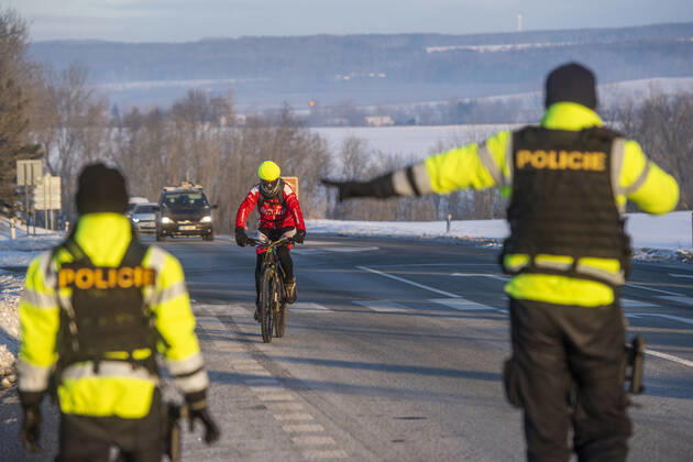 As of midnight, the Czech government restricted movement from Trutnov, Cheb and Sokolov districts and to them because of the fast spread of the COVID-19 infection. Pictured police control on the I 37 road near Kuks, Czech Republic, February 12, 2021. (CTKxPhoto DavidxTanecek) CTKPhotoP202102120269701  TAD 003