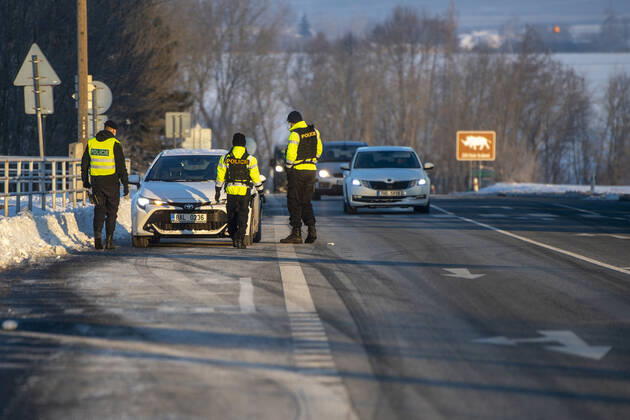 As of midnight, the Czech government restricted movement from Trutnov, Cheb and Sokolov districts and to them because of the fast spread of the COVID-19 infection. Pictured police control on the I 37 road near Kuks, Czech Republic, February 12, 2021. (CTKxPhoto DavidxTanecek) CTKPhotoP202102120270601  TAD 004