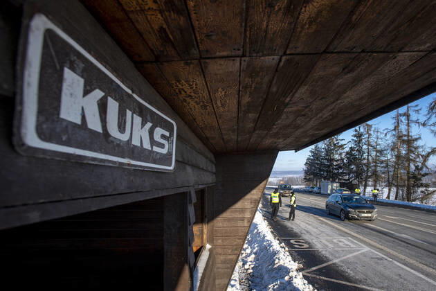 As of midnight, the Czech government restricted movement from Trutnov, Cheb and Sokolov districts and to them because of the fast spread of the COVID-19 infection. Pictured police control on the I 37 road near Kuks, Czech Republic, February 12, 2021. (CTKxPhoto DavidxTanecek) CTKPhotoP202102120310301  TAD 011