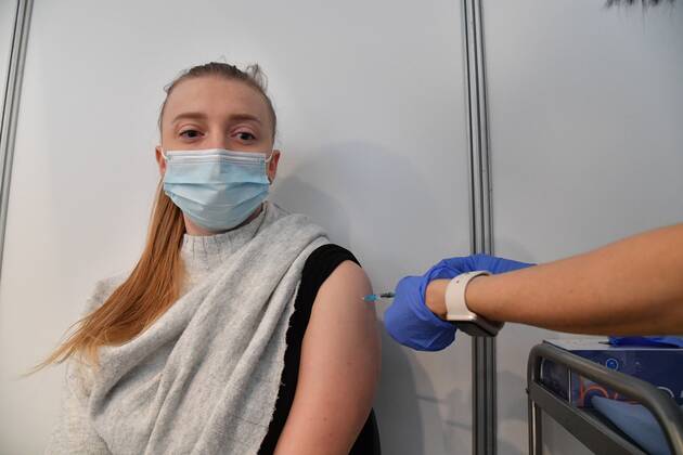 Education workers receive the Astra Zeneca COVID-19 vaccine Education workers receive the Astra Zeneca COVID-19 vaccine on February 12, 2021 in Gdansk, Poland as Poland received 141,000 doses of the AstraZeneca vaccine and 82,000 Moderna vaccines on 11 February. The Moderna vaccine is earmarked for the general population while the AstraZeneca shots are for education workers. EN_01464373_0008 