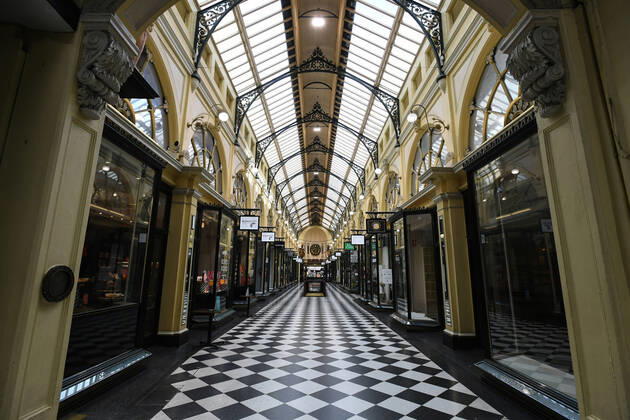 VICTORIA CORONAVIRUS COVID19, An empty Royal Arcade is seen in Melbourne, Saturday, February 13, 2021. Victoria has entered a short, sharp circuit-breaker lockdown for five days amid fears the highly infectious UK strain of coronavirus has spread in the community. ( NO ARCHIVING, EDITORIAL USE ONLY, NO USE IN BOOKS WITHOUT CONSENT MELBOURNE VIC AUSTRALIA  Copyright: xERIKxANDERSONx 20210213001520219468