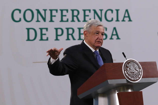 Mexico™s President Offers Covid-19 Press Conference MEXICO CITY, MEXICO - FEBRUARY 12: Mexico™s President Andres Manuel Lopez Obrador gesticulates during the daily morning press conference at National Palace on February 12, 2021 in Mexico City, Mexico Copyright: xIsmaelxRosasx EYEPIXGROUP_IR_12022021_3831