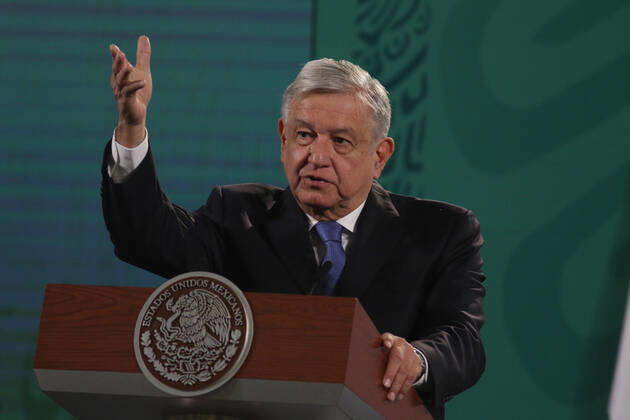 February 12, 2021, Mexico City, Mexico City, Mexico: MexicoÃ¢â‚¬â ¢s President Andres Manuel Lopez Obrador gesticulates during the daily morning press conference at National Palace on February 12, 2021 in Mexico City, Mexico Mexico City Mexico - ZUMAe321 20210212_zia_e321_022 Copyright: xIsmaelxRosasx