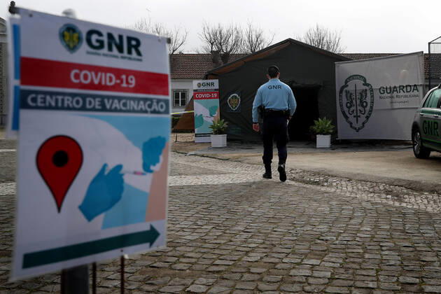 February 13, 2021, Lisbon, Portugal: A National Republican Guard officer arrive to receives a first dose of the AstraZeneca Covid-19 vaccine on the first day of the security forces inoculation at the Conde de Lippe military barracks in Lisbon, Portugal, on February 13, 2021. Lisbon Portugal - ZUMAf123 20210213_zap_f123_006 Copyright: xPedroxFiuzax