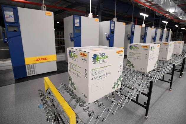 MICHAEL MCCORMACK SYDNEY VISIT, Packaging and fridges used to store Covid-19 vaccine at a DHL facility in Sydney, Sunday, February 14, 2021. ( NO ARCHIVING, EDITORIAL USE ONLY, NO USE IN BOOKS WITHOUT CONSENT SYDNEY NSW AUSTRALIA  Copyright: xJOELxCARRETTx 20210214001520475893
