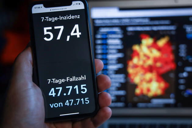 Coronavirus in Deutschland - Covid-19-Dashboard des Robert Koch-Institut 14.02.2021: Robert Koch-Institut: 7-Tage-Inzidenz 57,4. 7-Tage-Fallzahl 47.715