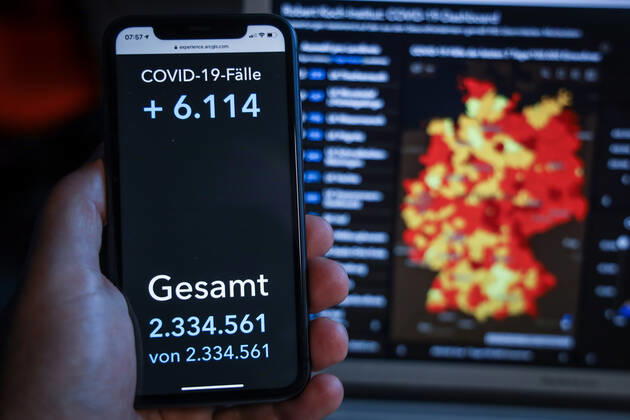 Coronavirus in Deutschland - Covid-19-Dashboard des Robert Koch-Institut 14.02.2021: Robert Koch-Institut: COVID-19-Fälle 2.334.561. Zugang um 6.114 gegenüber dem Vortag.
