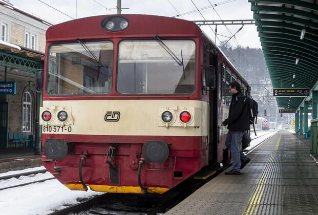 Czech national railway carrier Ceske drahy (CD) will suspend the operation of all trains between Czechia and Germany in both directions as of Sunday due to the anti-epidemic measures. Pictured train of CD in Railway station in Decin, Czech Republic, February 17, 2021. (CTKxPhoto OndrejxHajek) CTKPhotoP202102170551001  HAJ 05