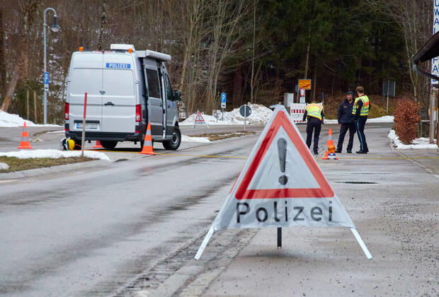 Policemen control every vehicle entering the Weisshaus border from Tyrol, Tirol to Germany due to the Corona virus disease (COVID-19) and mutations. on February 16, 2021 in Füssen, Bavaria, Germany