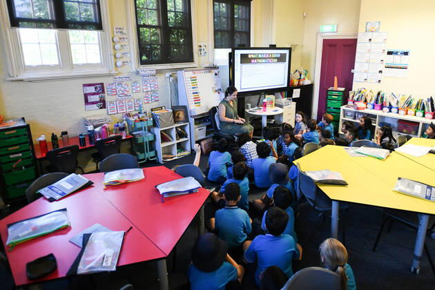 VICTORIA CORONAVIRUS COVID19, Students are seen in a class at Carlton Gardens Primary school in Melbourne, Thursday, February 18, 2021. Victoria has recorded no new locally acquired coronavirus cases as life returns to COVID-normal after the state s five-day circuit breaker lockdown. ( NO ARCHIVING, EDITORIAL USE ONLY, NO USE IN BOOKS WITHOUT CONSENT MELBOURNE VIC AUSTRALIA  Copyright: xERIKxANDERSONx 20210218001521355103