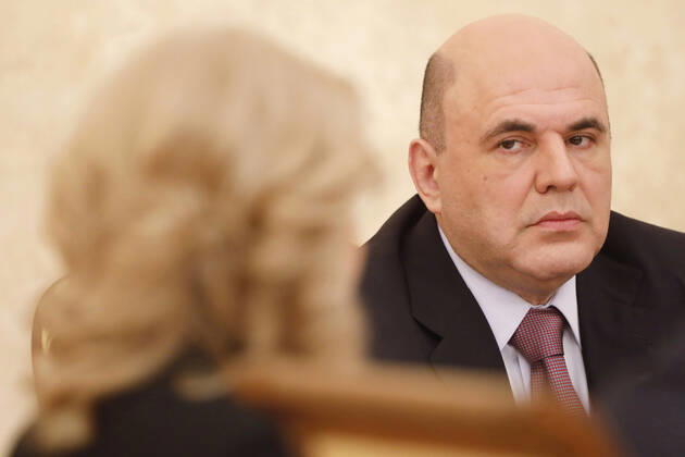 MOSCOW, RUSSIA - FEBRUARY 20, 2021: Russia s Prime Minister Mikhail Mishustin during a meeting on circulation of vaccines at the House of the Russian Government. Dmitry Astakhov POOL TASS  TS0F7498