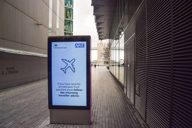 February 19, 2021, London, United Kingdom: A NHS travel advice message displaying on an illuminated board close to Tower Bridge in London amid the lockdown..Coronavirus cases are falling across the UK, as the government prepares to present its plan for easing the lockdown restrictions. London United Kingdom - ZUMAs197 20210219_zaa_s197_246 Copyright: xVukxValcicx
