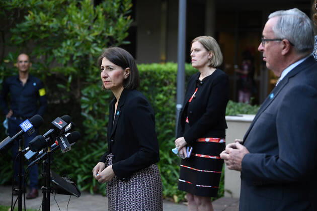 NSW COVID19 VACCINE ROLLOUT, NSW Premier Gladys Berejiklian speaks to media following the start of the COVID-19 vaccination program at Royal Prince Alfred Hospital in Sydney, Monday, February 22, 2021. ( NO ARCHIVING, EDITORIAL USE ONLY, NO USE IN BOOKS WITHOUT CONSENT SYDNEY NSW AUSTRALIA Copyright: xJOELxCARRETTx 20210222001522234671