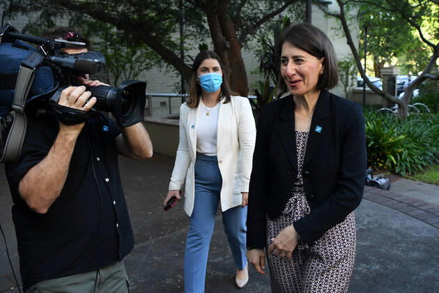 NSW COVID19 VACCINE ROLLOUT, NSW Premier Gladys Berejiklian leaves after speaking to media following the start of the COVID-19 vaccination program at Royal Prince Alfred Hospital in Sydney, Monday, February 22, 2021. ( NO ARCHIVING, EDITORIAL USE ONLY, NO USE IN BOOKS WITHOUT CONSENT SYDNEY NSW AUSTRALIA Copyright: xJOELxCARRETTx 20210222001522260492