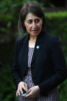 NSW COVID19 VACCINE ROLLOUT, NSW Premier Gladys Berejiklian speaks to media following the start of the COVID-19 vaccination program at Royal Prince Alfred Hospital in Sydney, Monday, February 22, 2021. ( NO ARCHIVING, EDITORIAL USE ONLY, NO USE IN BOOKS WITHOUT CONSENT SYDNEY NSW AUSTRALIA Copyright: xJOELxCARRETTx 20210222001522261730