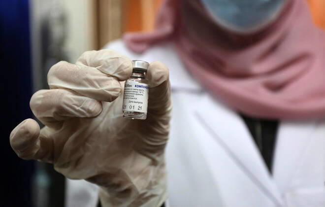 February 22, 2021, Gaza city, Gaza Strip, Palestinian Territory: Palestinian doctors receive the first dose of a COVID-19 vaccine at the Ministry of Health, in Gaza city, on February 22, 2021. Around 20,000 coronavirus vaccine doses from the UAE arrived in Gaza Sunday Gaza city Palestinian Territory - ZUMAap3_ 20210222_zaf_ap3_006 Copyright: xAshrafxAmrax