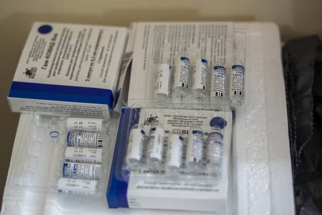 February 22, 2021, Firmat, Santa Fe, Argentina: Illustrative images of single dose vials of the Russian Sputnik V vaccine against COVID-19 after being applied on healthcare workers as Argentina continues its vaccination campaign. Firmat Argentina - ZUMAm105 20210222_zaf_m105_007 Copyright: xPatricioxMurphyx