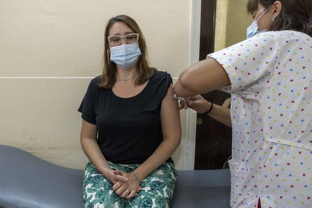 February 22, 2021, Firmat, Santa Fe, Argentina: At San Martin Hospital, a healthcare worker gets a shot of the Russian Sputnik V vaccine as Argentina carries on with the vaccination campaign against COVID-19. Firmat Argentina - ZUMAm105 20210222_zaf_m105_009 Copyright: xPatricioxMurphyx