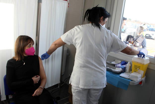 Rome, Vaccination campaign against Covid 19 for school staff in the Drive in station at the Tor Vergata Pictured Polyclinic:  Copyright: xPieroxTenaglix xIPAx xPieroxTenaglix